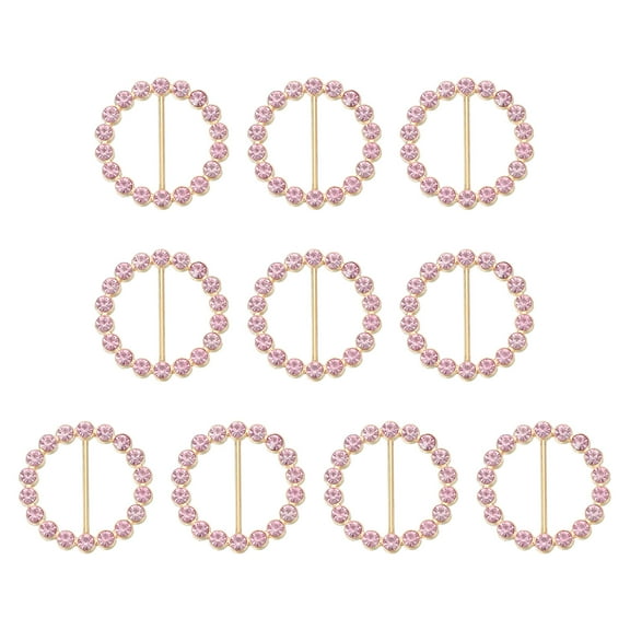 Uxcell 10 Pcs Silk Scarf Ring Clip Bling Rhinestone T-Shirt Clips Tie Waist Knotted Buckle Rings Metal Circle Buckles for Women Pink