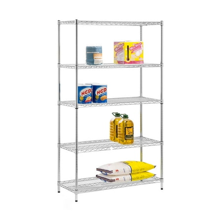 Honey-Can-Do 5-Tier Heavy-Duty Adjustable Shelving Unit with 800-lb Shelf Capacity, Chrome,Shelves & Shelf Units Chrome,Steel