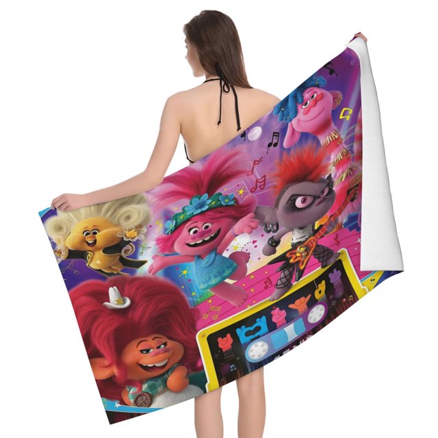 Toalla de playa Trolls World Tour Toalla de baño Multifuncional Popular Tamaño grande Antiarena Secado rápido Absorbente Suave al tacto Viajes Hogar