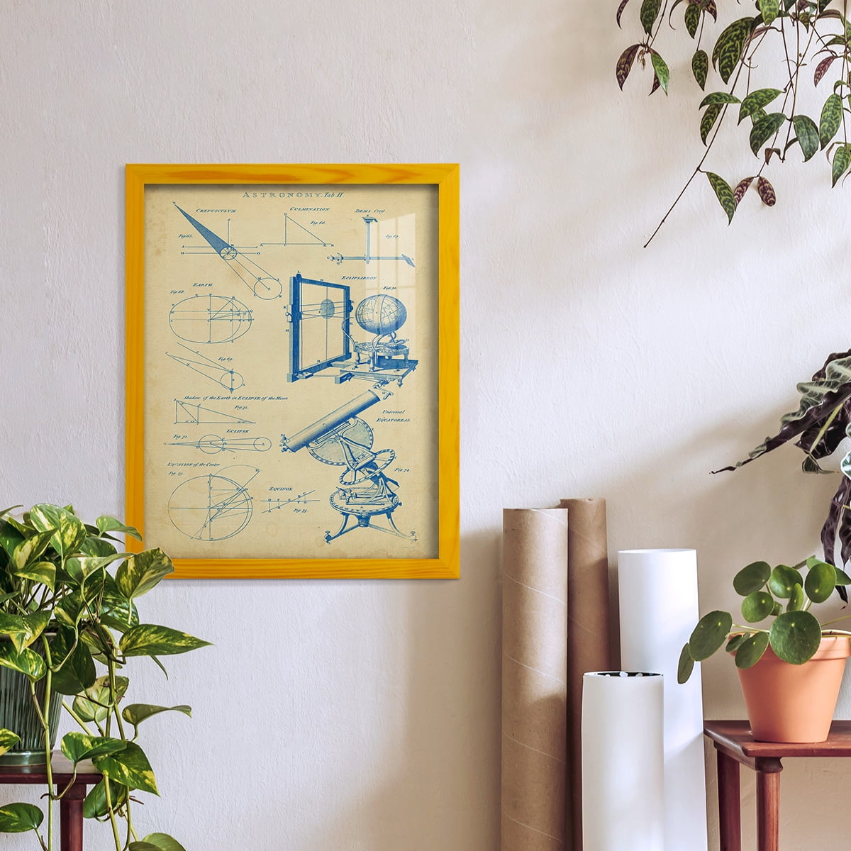 Vintage Astronomy II -Framed Print w/glass-Sunflower Yellow