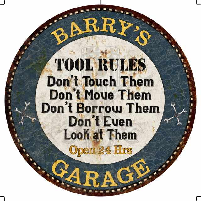 Barry S Garage Rules 14 Round Metal Sign Garage Wall Decor