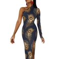 thumbnail image 1 of Unique Peacock Feather Long Dress Female Colorful Print Party Maxi Dress Spring Kawaii Bodycon Dresses Side Split Custom Clothes, 1 of 5