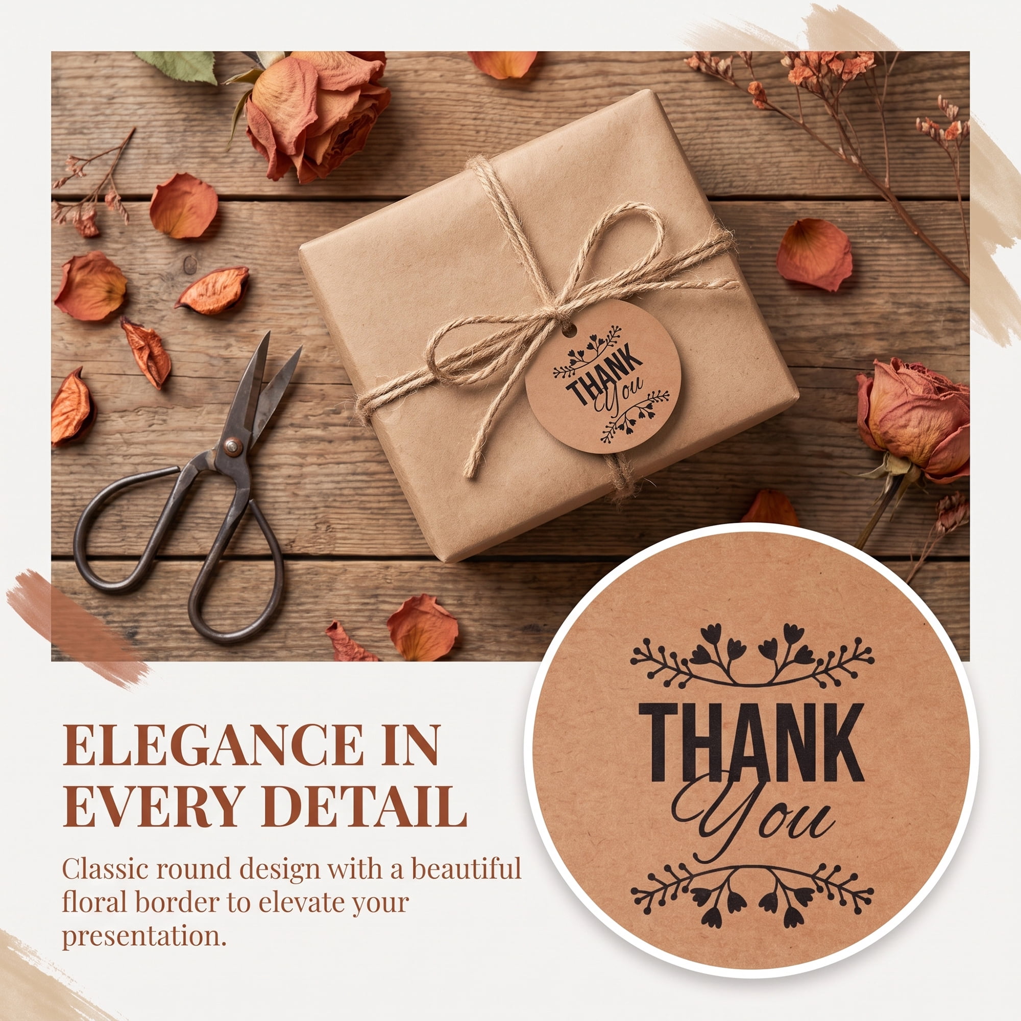 Unique Bargains Round Circle Gift Tags with Natural Twine 1.2" x 1.2" Laurel Border