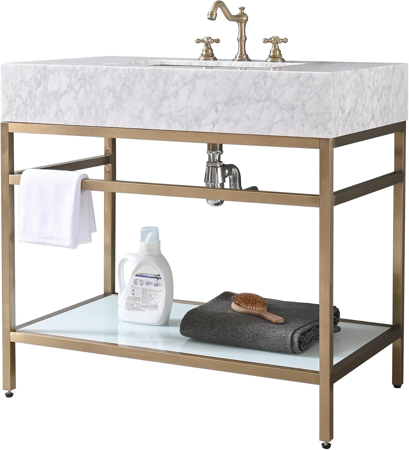 GGISHA 36"x 21"Freestanding Bathroom Vanity with Sink,Carrara Marble,Golden Frame for Laundry Room,Utility Room