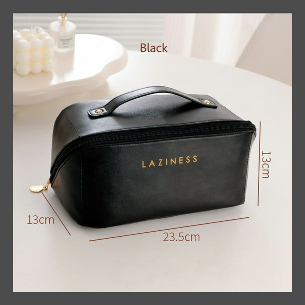 Neceser de cuero para maquillaje neceser de viaje grande organizador de cosmeticos para mujer negro Likrtyny Cuidado Belleza Walmart en linea