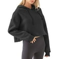 thumbnail image 2 of RYRJJ Women's Casual Cropped Hoodie Lightweight Long Sleeves Drawstring Sweatshirts Cute Pullover Loose Workout Crop Tops(Black,XXL), 2 of 5