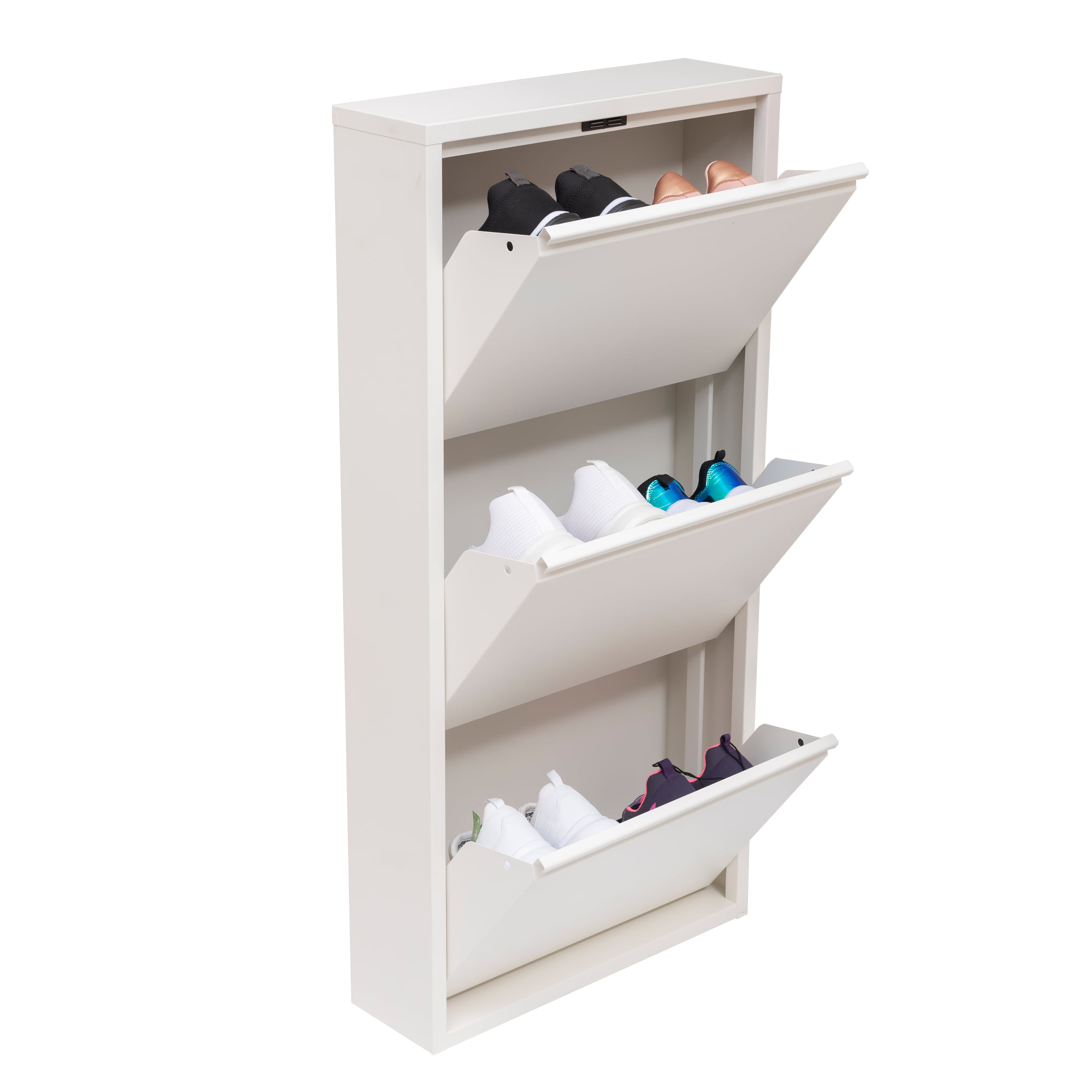 Welham 3 Drawer Shoe Cabinet Mirrored Cupboard Stand Footwear Storage Black