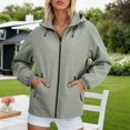 thumbnail image 2 of Fiaer,Womens Oversized Full Zip Softshell Jackets,Women's Loose Fit Windbreaker Waterproof Long Sleeve Drawstring Hooded Tops with Zipper Pockets Army Green XL, 2 of 5