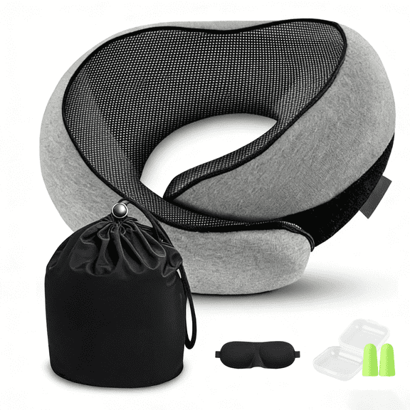 Prichor Neck Travel Pillow, Memory Foam Neck Pillow for Comfort on Airplane, Compact and Ergonomic Design for Travel Car Rides and Home Use, Ideal for Adults and Kids