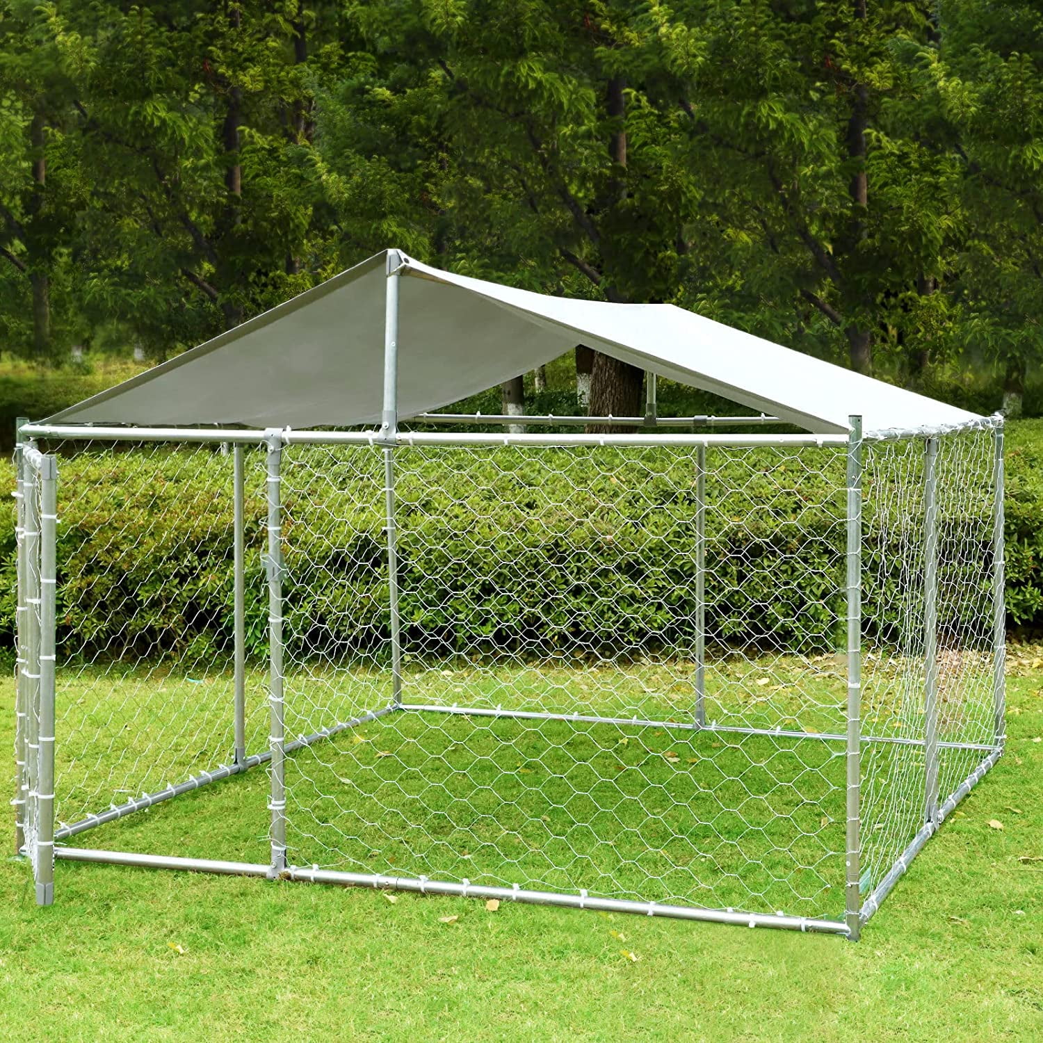Large Outdoor Dog Kennel Durable Dog Cage with Waterproof Cover, 90"x90"x45"