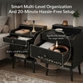 thumbnail image 6 of LEDREM Mid-Century Nightstand Set of 2 with Hidden Drawers, Bedside Tables with Solid Wood Legs, 15.7x19.7x27.4 Inches, Ebony Black, 6 of 6