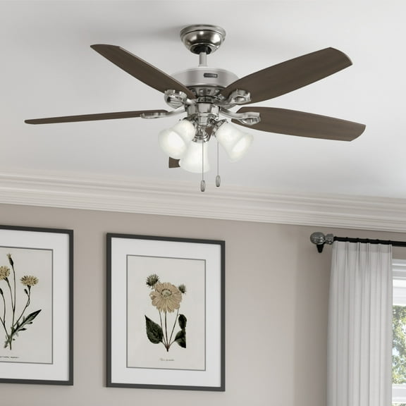 Hunter - Builder Indoor Ceiling Fan With Light, 52-inch, Brushed Nickel, Traditional-style, 3-speed WhisperWind Motor, 53237, for Living Rooms, Bedrooms