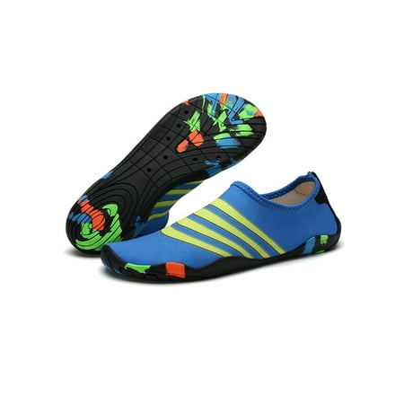 

SIMANLAN Womens Mens Water Shoes Color Block Barefoot Quick Dry Beach Shoe Surf Lightweight Flats Outdoor Slip On Aqua Socks Yellow Blue 7.5