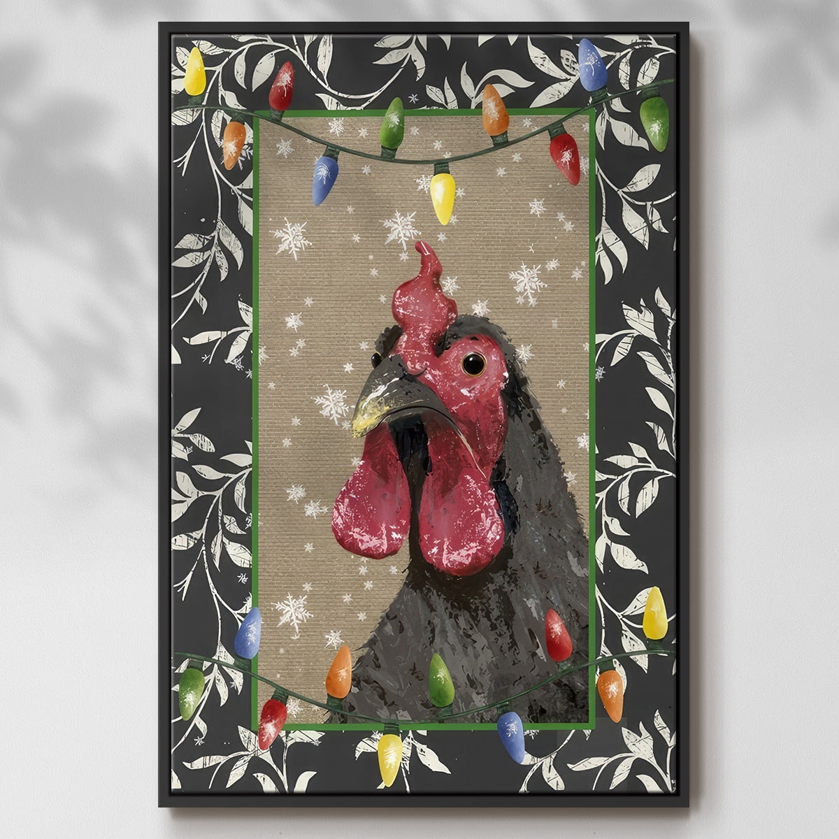 County Christmas Farm IV - Framed Gallery Wrapped Holiday Canvas - 17 x 25 - Black Frame