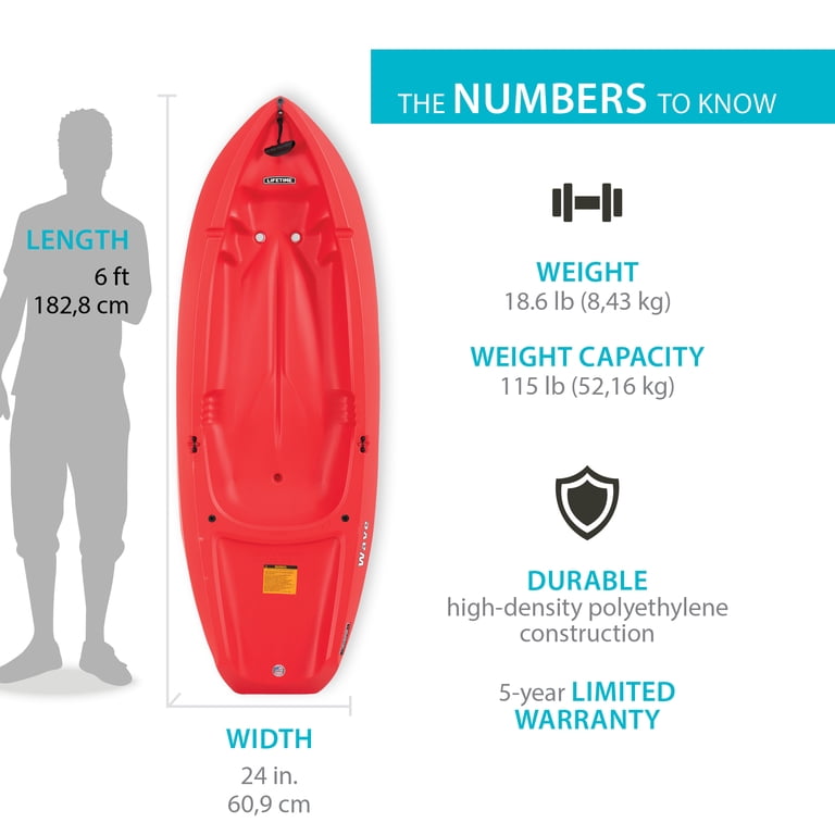 Lifetime Wave 6 ft Youth Sit-On-Top Kayak with Paddle, Fire Red