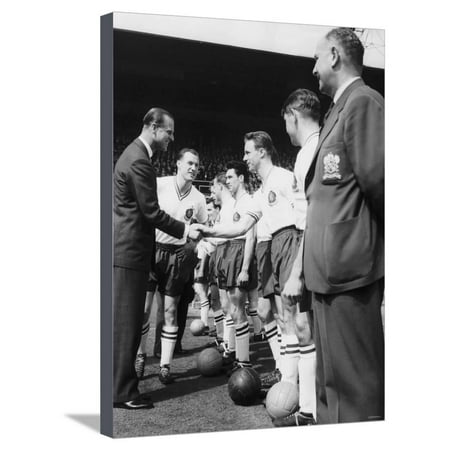 Prince Philip Meets the Bolton Players at the FA Cup Final Against Manchester United Stretched Canvas Print Wall