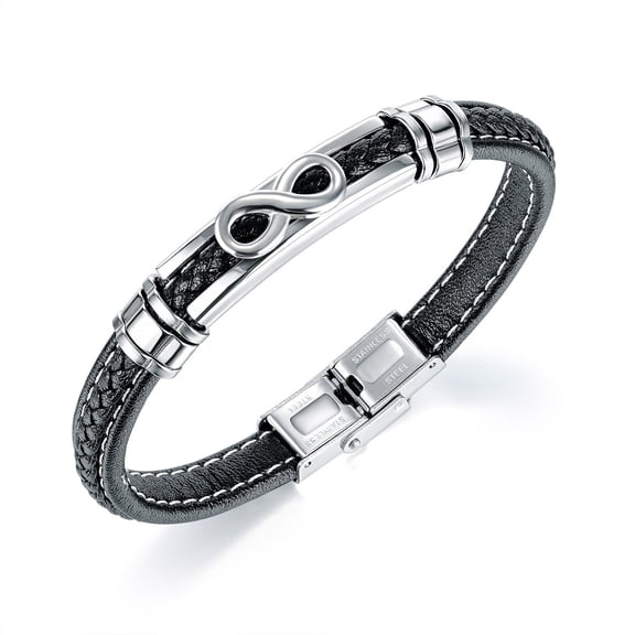 NICKSUN Infinity Bracelet for Men Braided Leather Stainless Steel Bracelets Gift for Him Dad Husband Brother Son Grandson