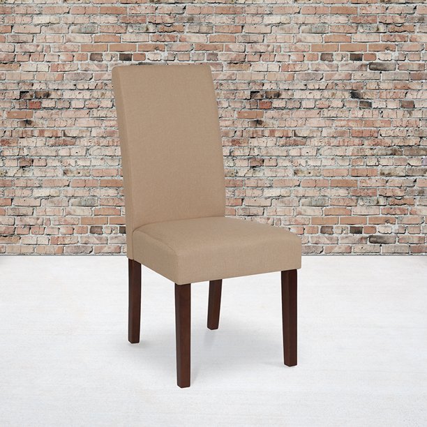 Beige Fabric Parsons Chair with Mahogany Legs