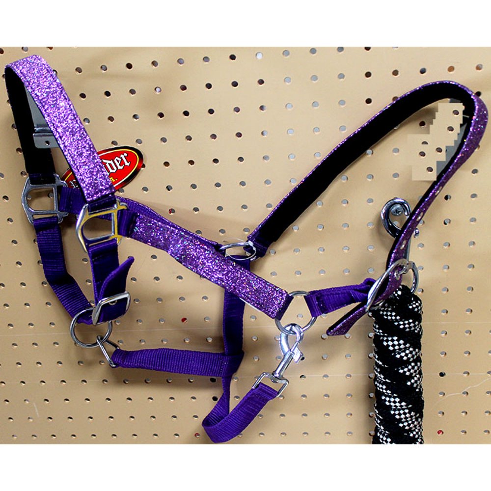 Horse Nylon HALTER Lead Rope Bling Tack Noseband Purple Glitter Rodeo