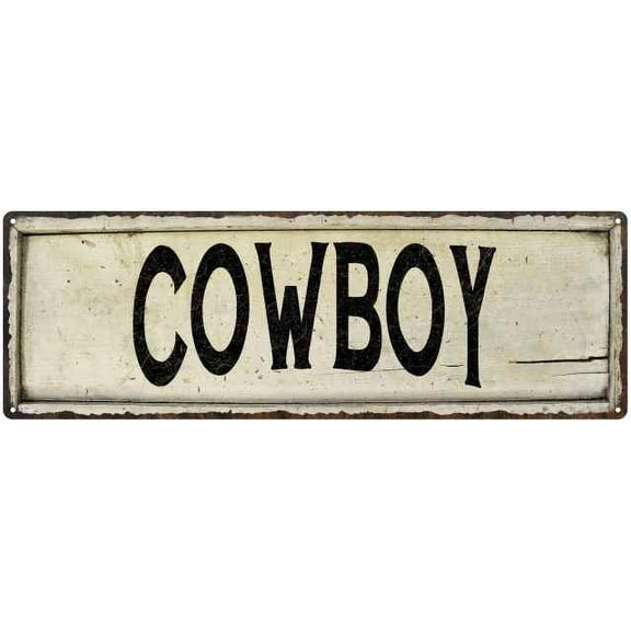 COWBOY Farmhouse Style Wood Look Sign Gift 8x24 Metal Decor 108240028130