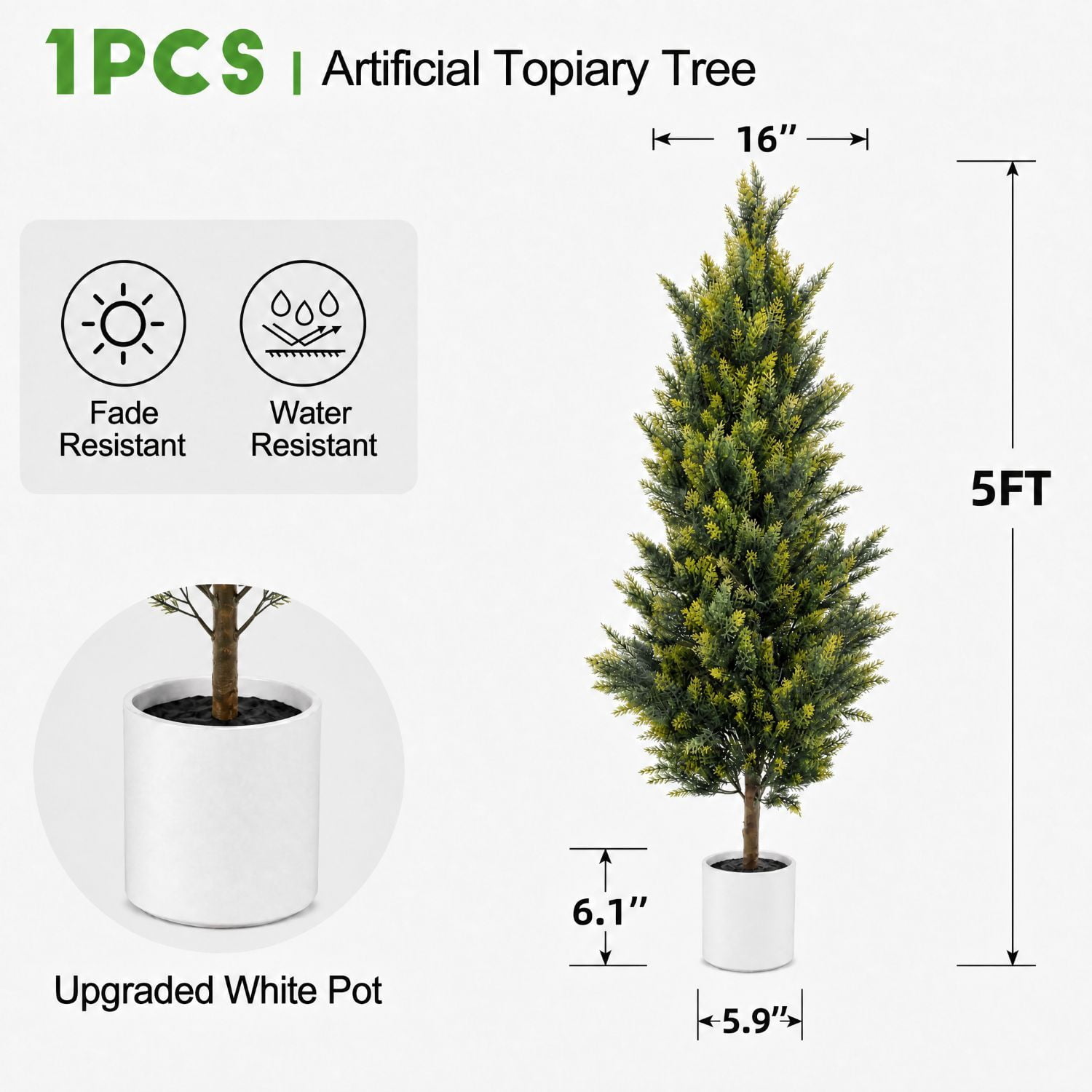 Easy4Home 5FT Artificial Cedar Tree Fake Pine Cypress Topiary Tree Potted Faux Floor Plant for Porch Decor