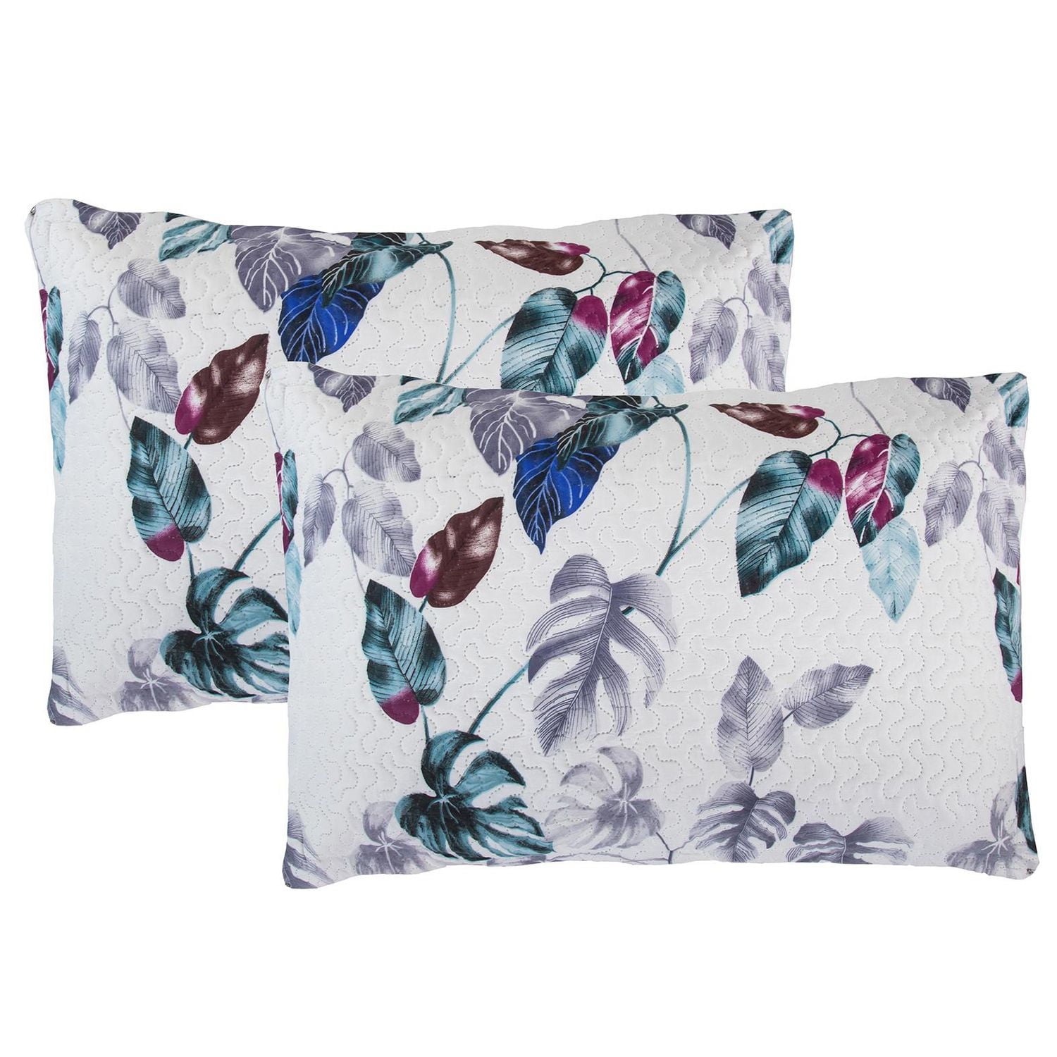 Marina Decoration Rich Printed Embossed Pinsonic Coverlet Bedspread Ultra Soft Bedding Summer Quilt Set with Shams, Modern Green Leaves Pattern