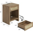 thumbnail image 3 of Rattan Nightstand Set of 2, Nightstand with Charging Station, Boho Bedside Table End Table with Drawer and Storage Shelf, Wood End Table Night Stand for Bedroom, Small Space, 3 of 9