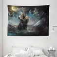 thumbnail image 1 of Fantasy Tapestry, Medival Dwarf Knight in Gothic Shield at Battle Place Winter Illustration, Wall Hanging for Bedroom Living Room Dorm Decor, 80W X 60L Inches, Grey Light Blue Gold, by Ambesonne, 1 of 2