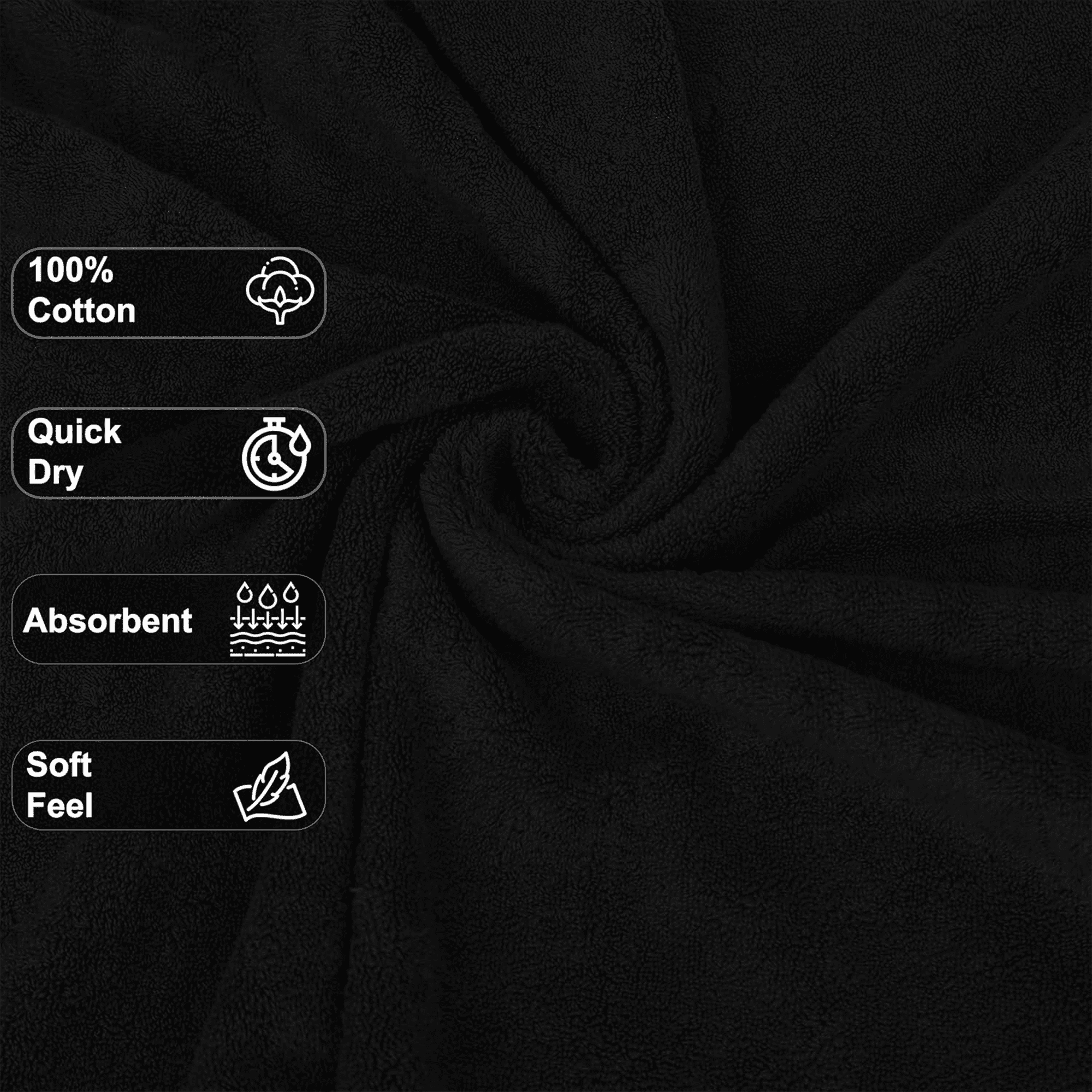 GOLD TEXTILES Premium Bath Towels 24x50 - Black Pack of 6 | Soft, Absorbent, 100% Cotton Towels for Home & Spa