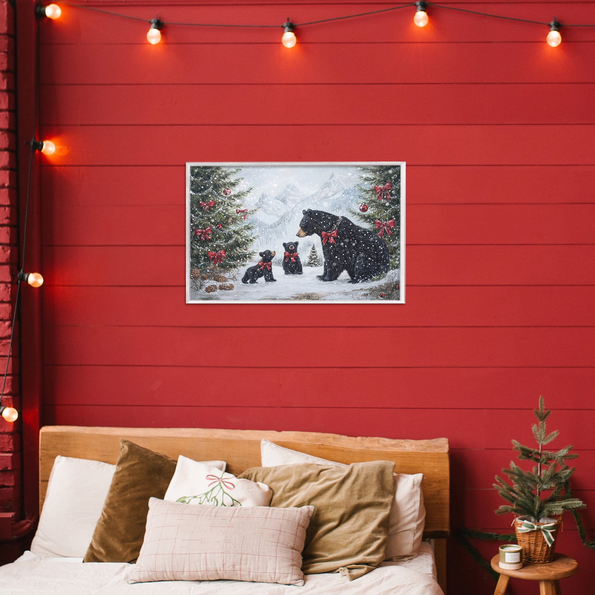 Stupell Industries Christmas Black Bears White Framed Giclee Art, design by Tina LeCour