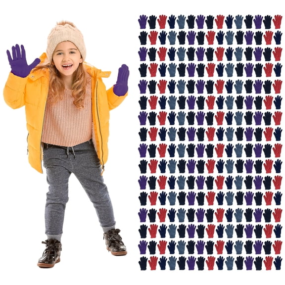 Yacht & Smith Women's Fuzzy Winter Gloves, Magic Stretch, Purple Red and Navy Blue, Soft Furry, Bulk