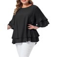 thumbnail image 4 of Agnes Orinda Women's Plus Size Tops Crew Neck Ruffle Short Sleeve Blouse Double Layered Summer Casual Solid Shirts 2X Black, 4 of 6