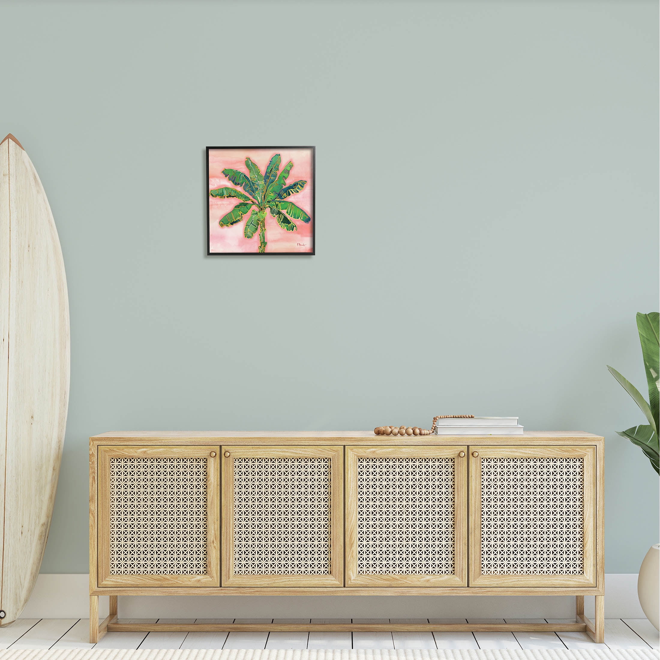 Contemporary Palm Tree Leaves Botanical & Floral Graphic Art Black Framed Art Print Wall Art