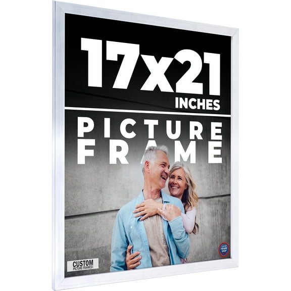 17x21 Frame Silver Stainless Steel Solid Wood Picture Frame | 0.75 Inch Moulding Width | Includes