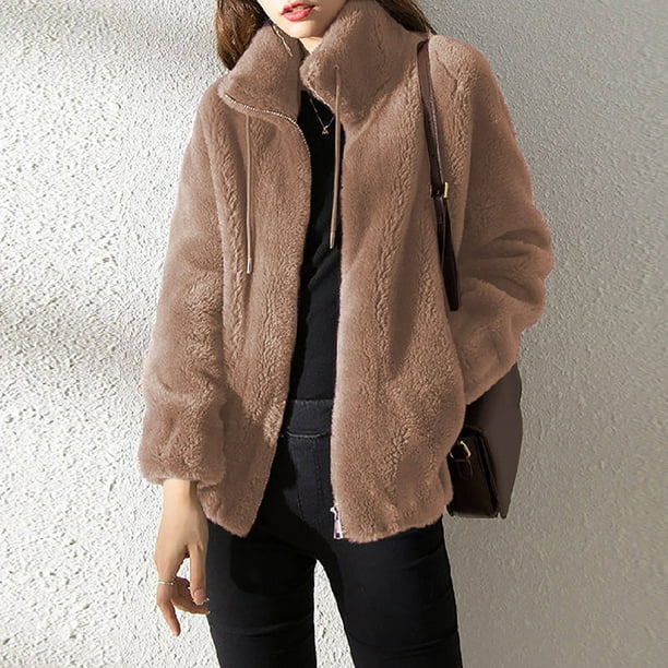 Suéter de moda para mujer, cuello alto grueso, cárdigan cálido con cremallera, tops de forro polar, chaqueta de suéter, abrigo para mujer
