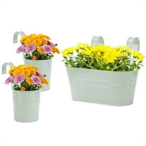 3Pcs/Set Metal Railing Planter,Oval Hanging Flower Pot,Iron Plant Planter Baskets,Outdoor Iron Fence Bucket with Drainage Hole,for Patio Garden Home Decor (Light Blue)