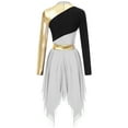 thumbnail image 3 of Alvivi Women Metallic Color Block Asymmetric Lyrical Dance Dress Praise Dance Tunic White L, 3 of 7