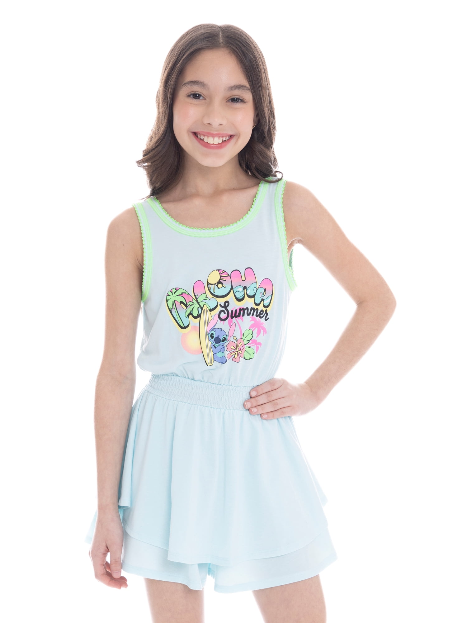 Lilo & Stitch Girls Flutter Skirt Graphic Romper, Sizes 4-12