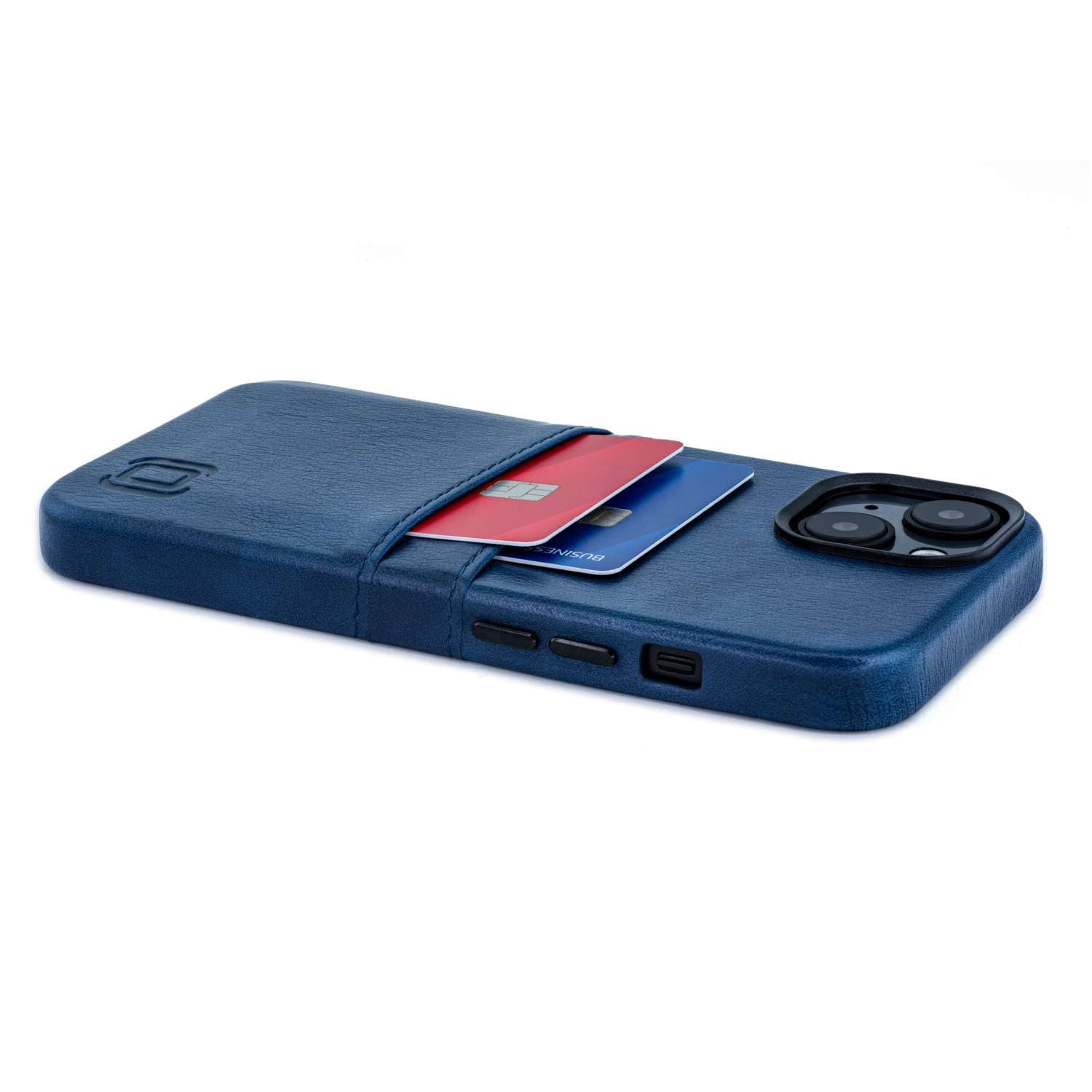 Dockem Card Case for iPhone 14 with Built-in Metal Plate for Magnetic Mounting & 2 Pockets: Exec M2 (Navy)