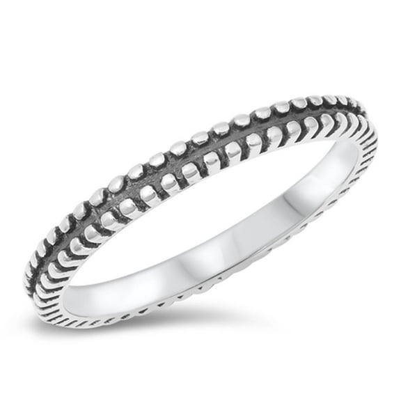 Bali Style Oxidized Bead Stacking Ring .925 Sterling Silver Band Jewelry Female Male Unisex Size 10