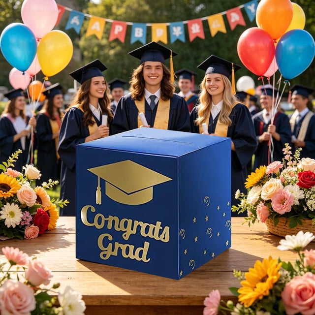 Congrats Grad Card Box, Graduation Card Holder Box for Graduation Party Decorations Money Gift Box for High School College Graduation Party Supplies