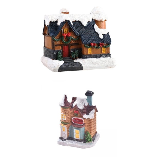 cindykaewly 2× Estatua de casa iluminada en miniatura de resina para casa de vacaciones EstiloJ