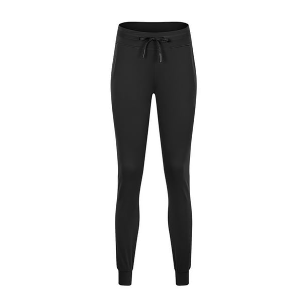 Women's High Waisted Fitness Cardio Leggings with Drawstring - Black