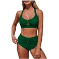 thumbnail image 3 of Nfurl Bikini Swimsuits for Women High Waisted Swimsuit Bottoms Tummy Control Racerback Bikini Bathing Suits 2 Piece Summer Swimwear Green,Size L, 3 of 8