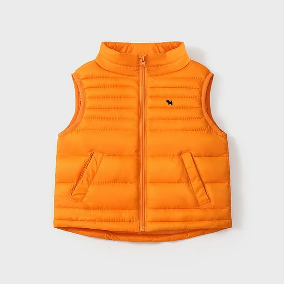 Boys Puffer Jacket Orange Windproof Down Jacket Sleeveless Windproof Down Jacket Lightweight Warm Down Coat Kids Boys Girls Winter Vest 7-8 Years