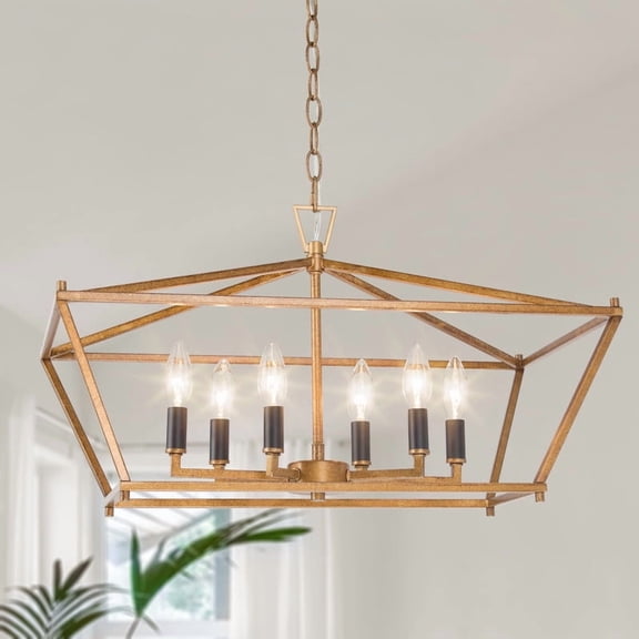 LNC 6-Light Linear Chandelier in Antique Brushed Gold and Matte Black Finish
