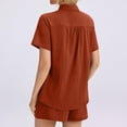 thumbnail image 4 of Linen Short Sets for Women Summer 2 Piece Casual Lounge Sets Button Down Shirt and Drawstring Shorts Outfits, S, 4 of 5