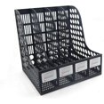 thumbnail image 1 of Funnylive Plastic 4 Compartments File Rack Paper Holder Desktop File Sorter Magazine Book Holder Organizer，Black, 1 of 6