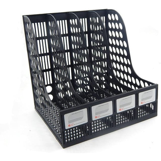 Funnylive Plastic 4 Compartments File Rack Paper Holder Desktop File Sorter Magazine Book Holder Organizer,Black