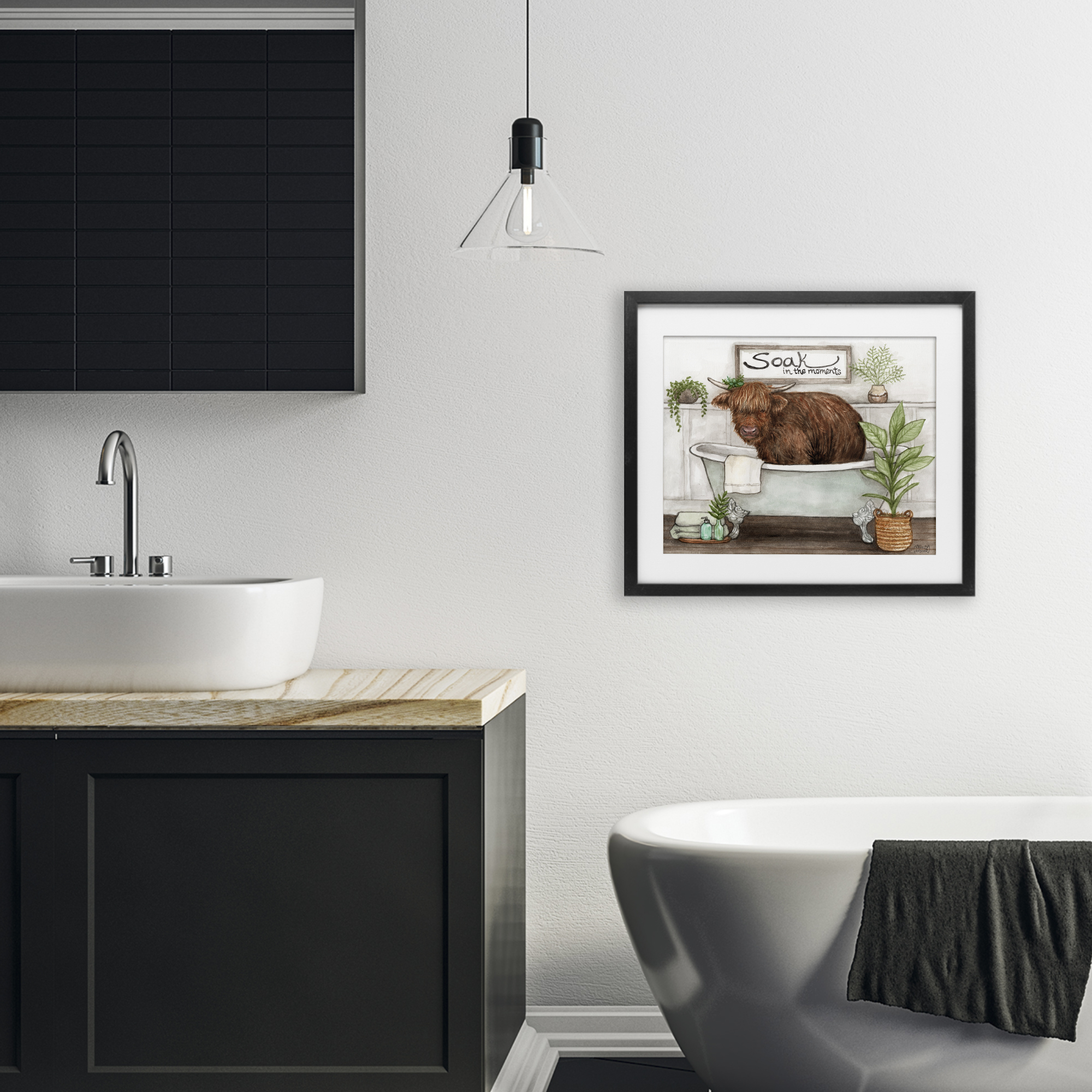 Soak In Moments Cattle Black Framed Print Under Glass, design by Melinda Hipsher